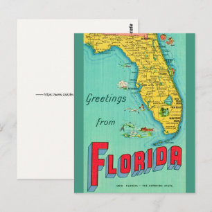 Tarjeta postal de mapa retro de Florida 