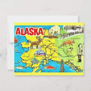 Tarjeta postal de mapa vintage de Alaska