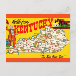 Tarjeta postal de mapa vintage de Kentucky