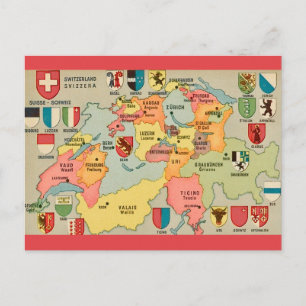 Tarjeta postal de mapa vintage de Suiza