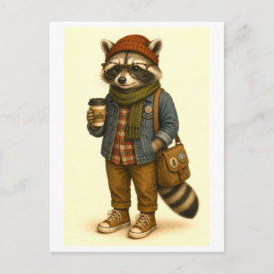 Tarjeta postal de mapache hipster