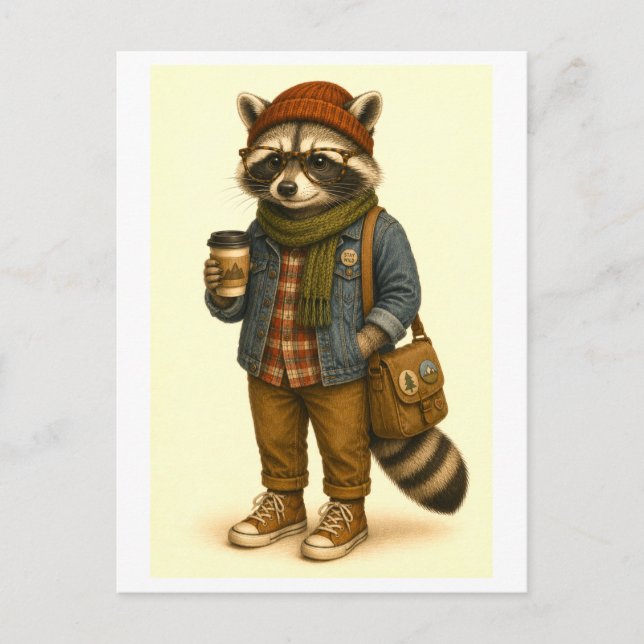 Tarjeta postal de mapache hipster (Anverso)