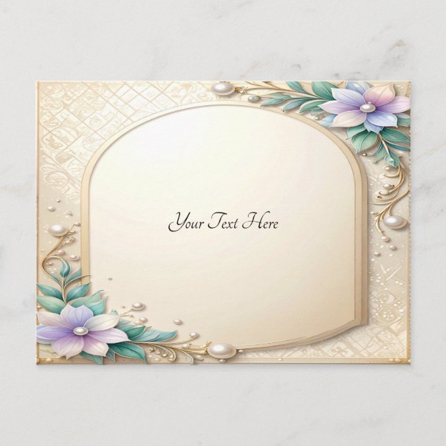 Tarjeta postal de marco floral decorativo con perl (Anverso)