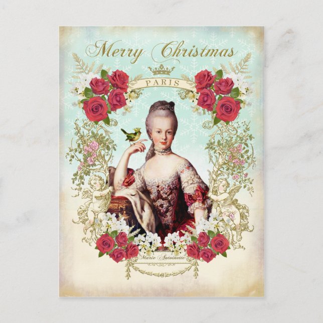 Tarjeta postal de Marie Antoinette Bird Red Roses  (Anverso)