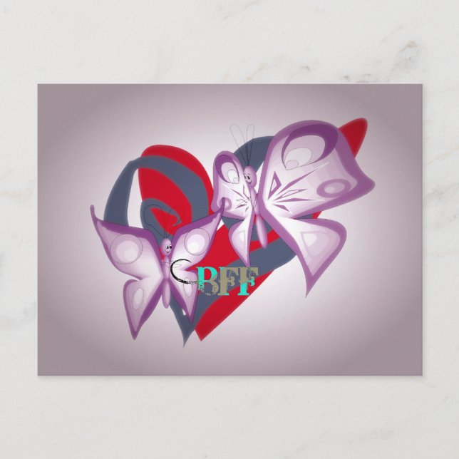 Tarjeta postal de mariposa BFF – Diseño de corazón (Anverso)
