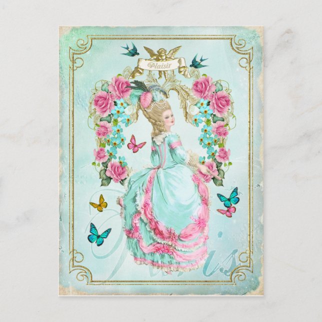 Tarjeta postal de mariposa chic Marie Antoinette S (Anverso)