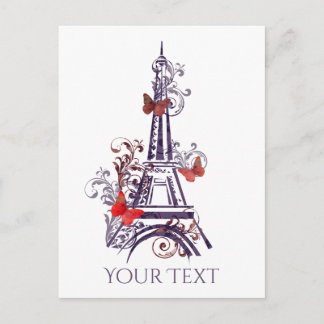 Tarjeta postal de mariposas de la Torre Eiffel Púr