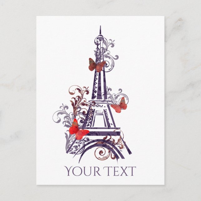 Tarjeta postal de mariposas de la Torre Eiffel Púr (Anverso)