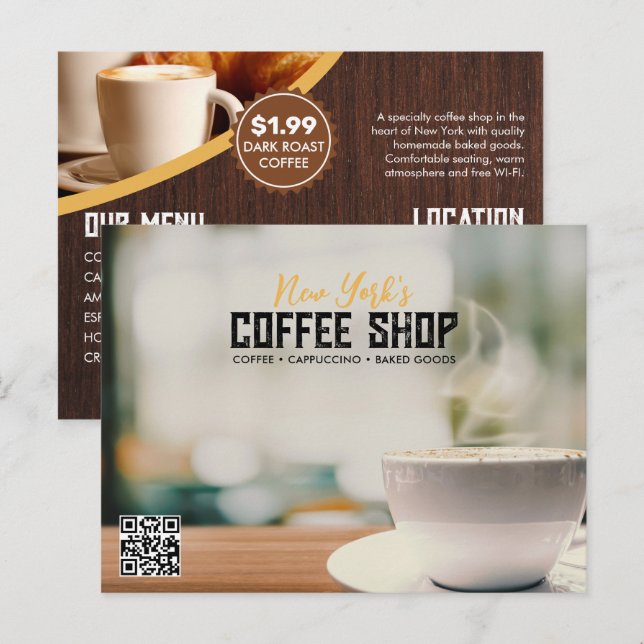 Tarjeta postal de marketing simple para cafetería (Anverso / Reverso)