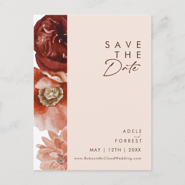 Tarjeta postal de Marsala Autumn Floral Blush Save (Anverso)