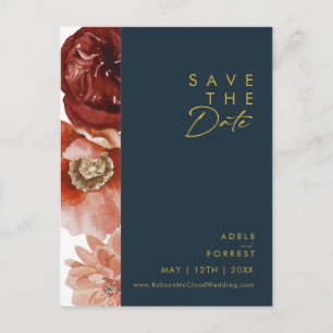 Tarjeta postal de Marsala Otoño Floral Navy para g