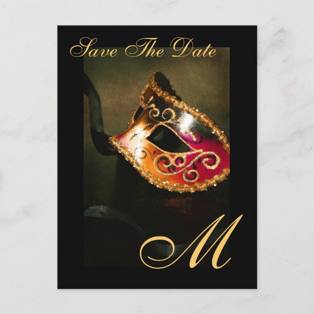 Tarjeta postal de Máscara de Mascarada con Monogra (Anverso)