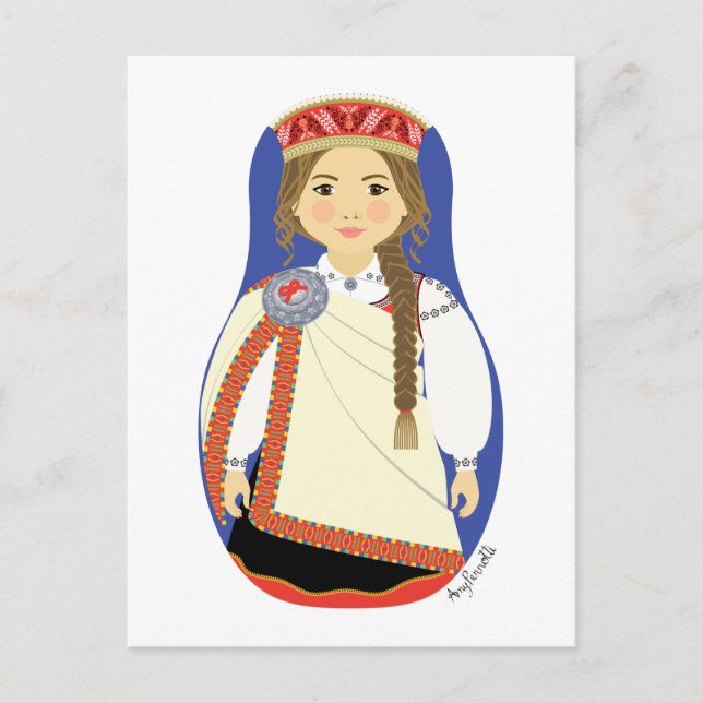 Tarjeta Postal de Matrioska Letona Morena (Anverso)