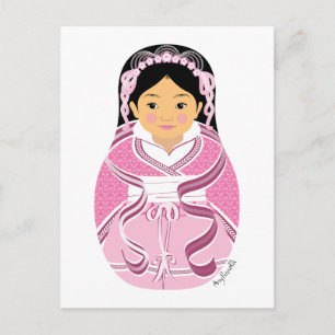 Tarjeta postal de Matryoshka china con HanFu