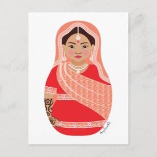 Tarjeta postal de Matryoshka india (roja)