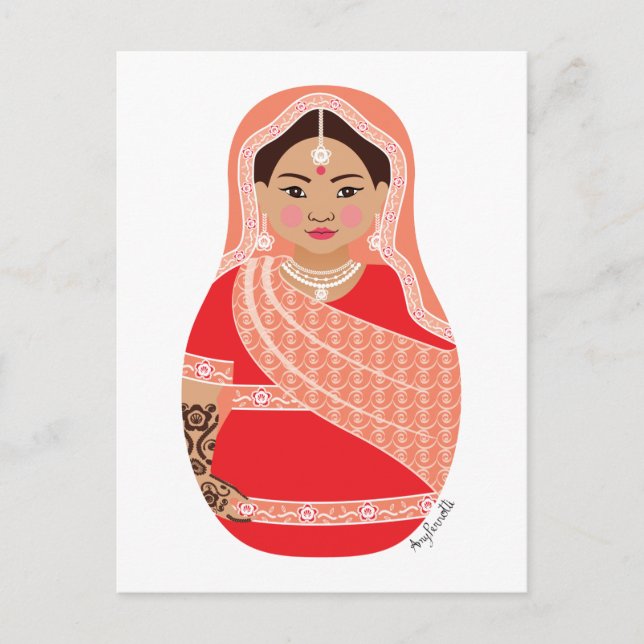Tarjeta postal de Matryoshka india (roja) (Anverso)