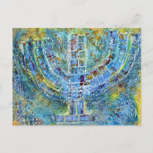 Tarjeta postal de Menorah azul (Anverso)
