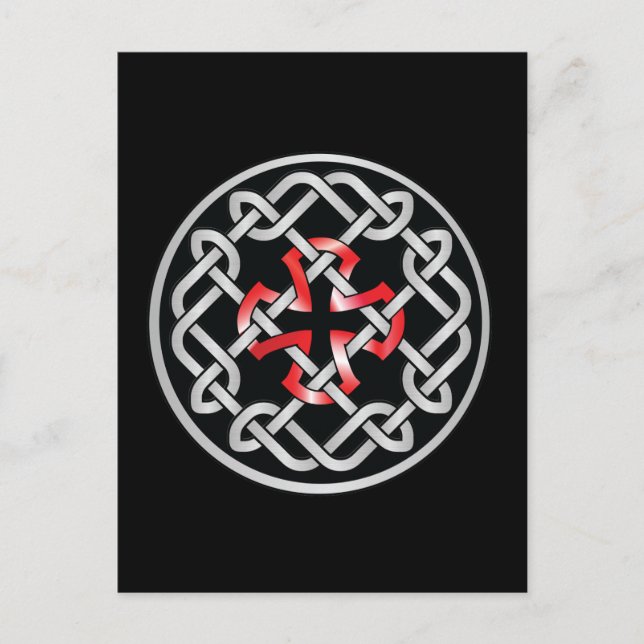 Tarjeta postal de metal roja con nudo celta (Anverso)