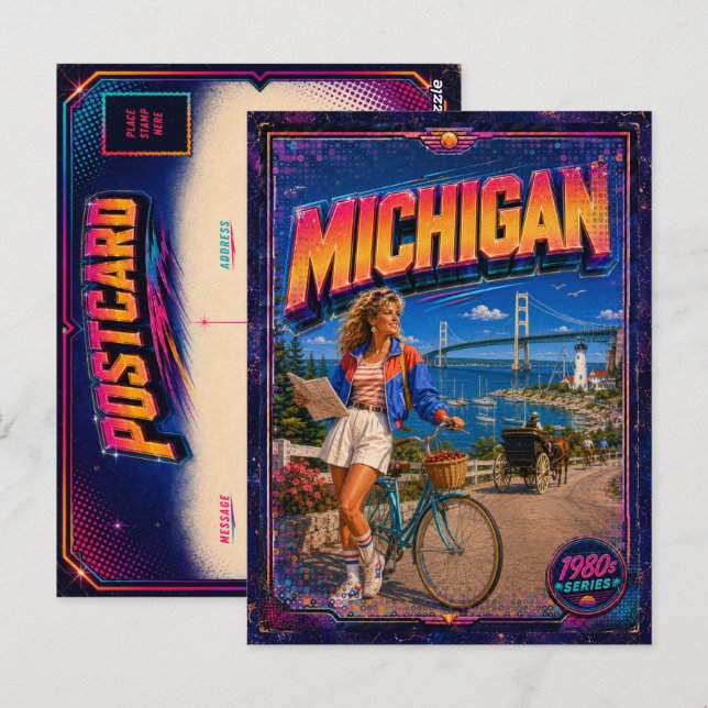 Tarjeta postal de Michigan de los 80 retro (Anverso / Reverso)
