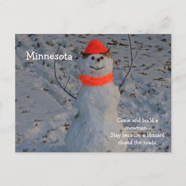 Tarjeta postal de Minnesota "Build a Snowman" (Anverso)