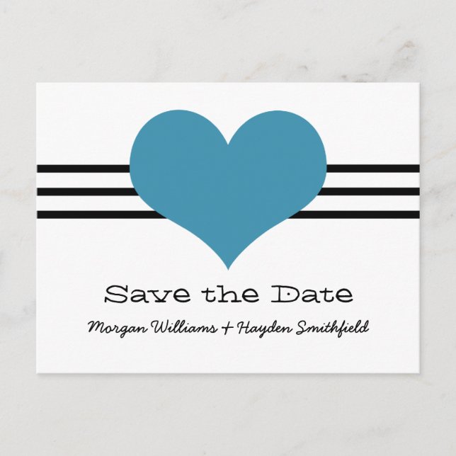 Tarjeta postal de Mod Heart Save the Date, azul (Anverso)