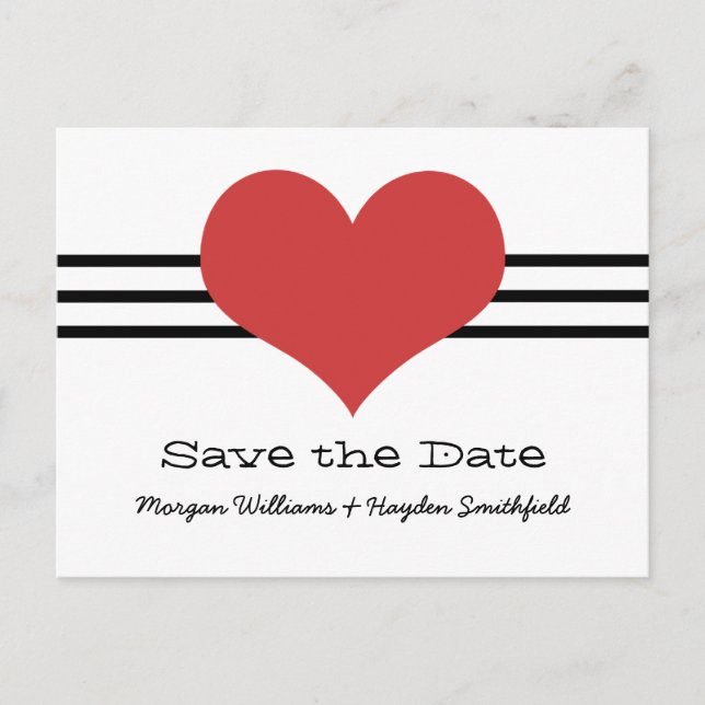 Tarjeta postal de Mod Heart Save the Date, Rojo (Anverso)