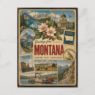 Tarjeta postal de Montana con estilo vintage autén