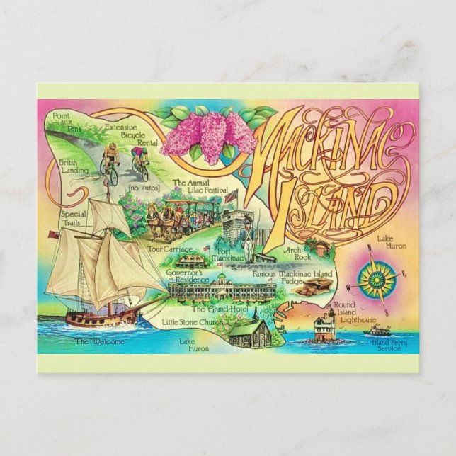 Tarjeta postal de monumentos de la isla de Mackina (Anverso)