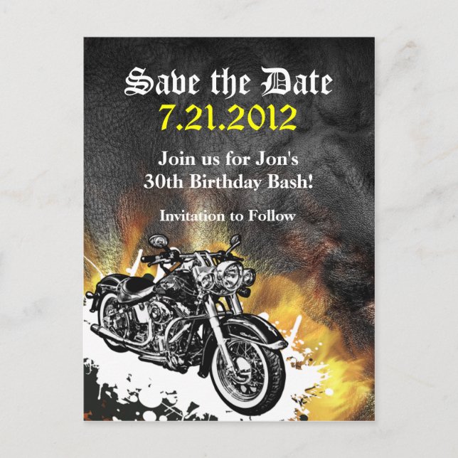 Tarjeta postal de motocicleta para salvar la fecha (Anverso)
