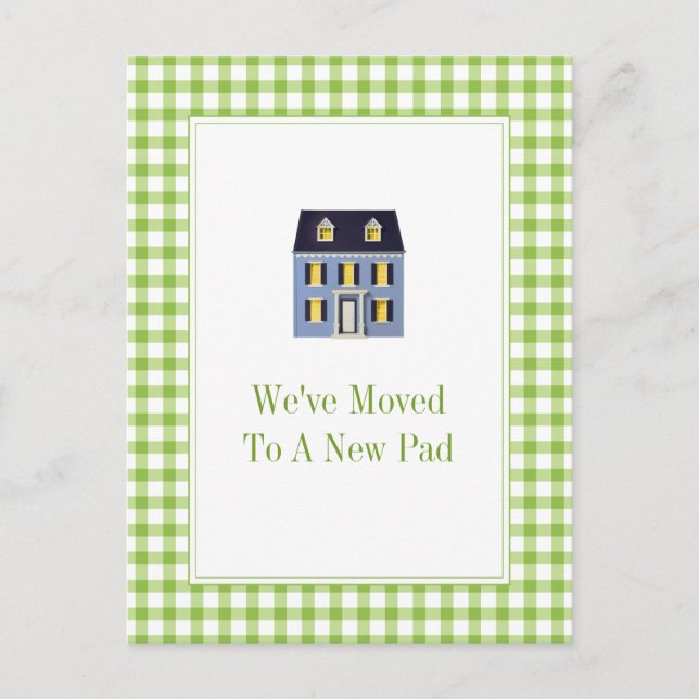 Tarjeta postal de mudanza de Gingham Home (Anverso)