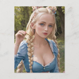 Tarjeta postal de mujer con hermoso cabello rubio