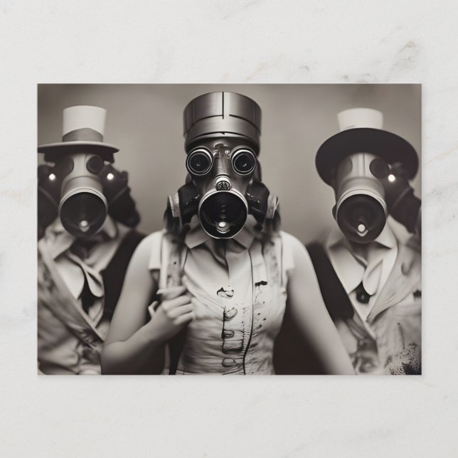 Tarjeta postal de mujer con máscara de gas (Anverso)