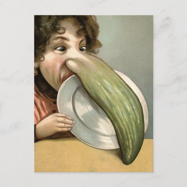 Tarjeta postal de mujer con nariz de pepino victor (Anverso)