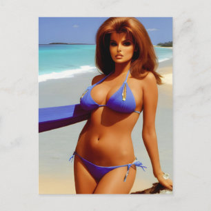 Tarjeta postal de mujer en la playa