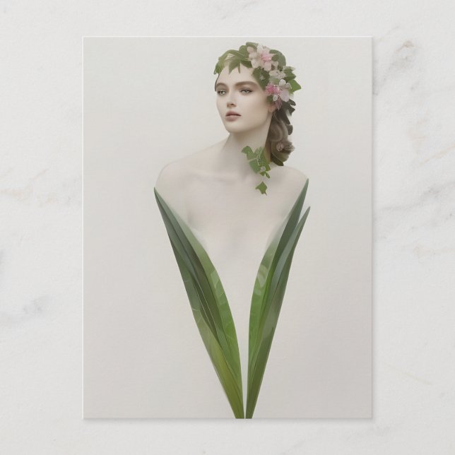 Tarjeta postal de mujer flor vintage hermosa (Anverso)