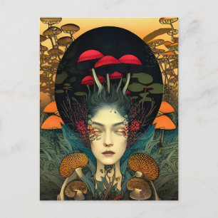 Tarjeta postal de mujer hongo
