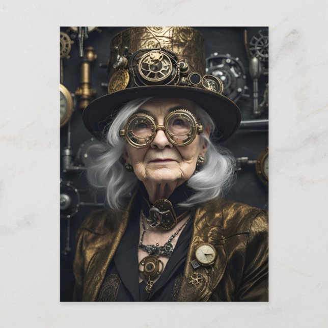 Tarjeta postal de mujer steampunk (Anverso)