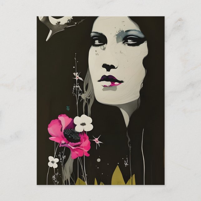 Tarjeta postal de mujer y flores (Anverso)