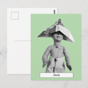 Tarjeta postal de muñeca con sombrero de papel gen
