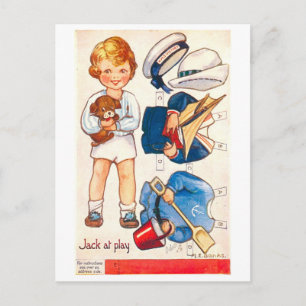 Tarjeta postal de muñeca de papel antigua--Jack ju