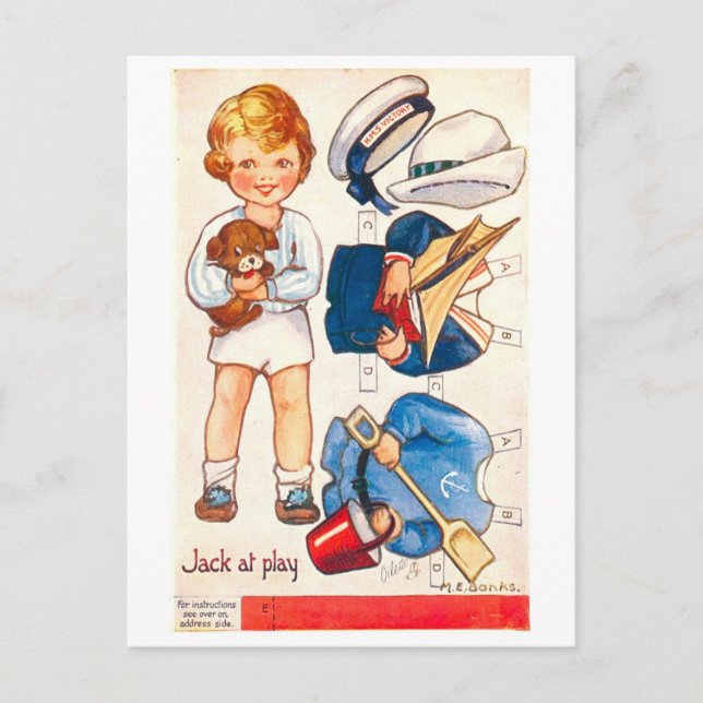 Tarjeta postal de muñeca de papel antigua--Jack ju (Anverso)