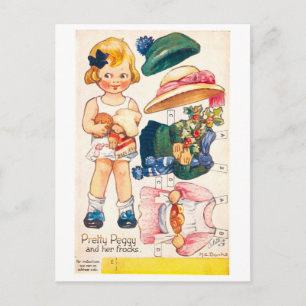 Tarjeta postal de muñeca de papel antigua--Linda P