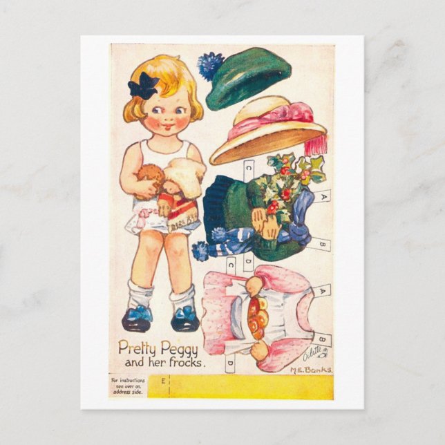 Tarjeta postal de muñeca de papel antigua--Linda P (Anverso)