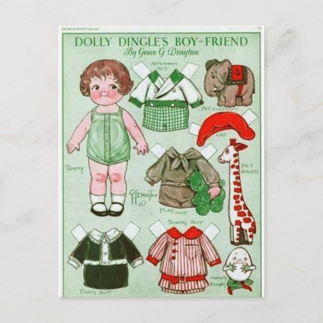 Tarjeta postal de muñeca de papel de la amiga de D (Anverso)