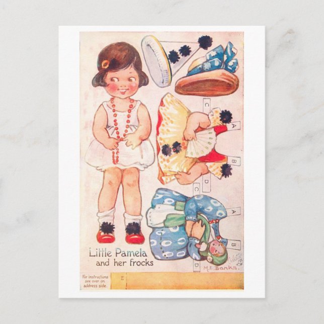 Tarjeta postal de muñeca de papel vintage--Little  (Anverso)
