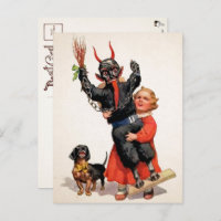 Tarjeta postal de muñeca Krampus grande vintage