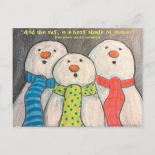 Tarjeta postal de muñecos de nieve parte trasera e