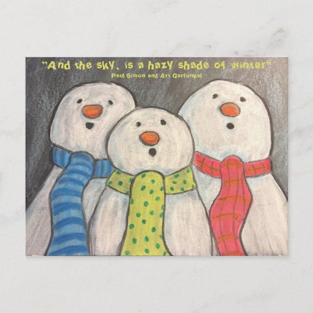 Tarjeta postal de muñecos de nieve parte trasera e (Anverso)