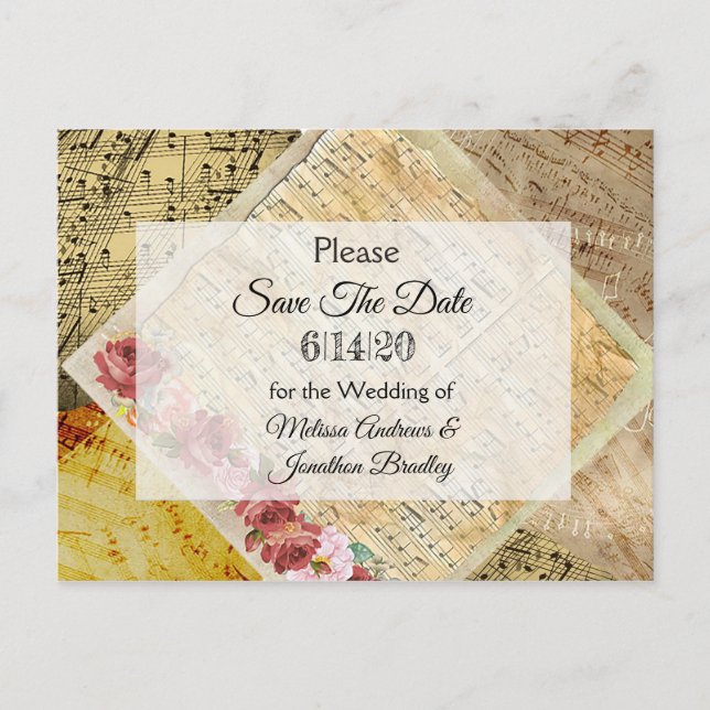 Tarjeta Postal de Música Antigua y Rosa para Anunc (Anverso)