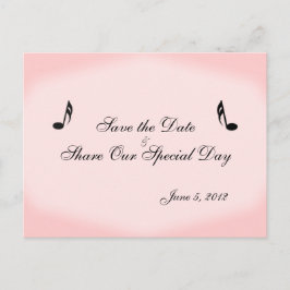 Tarjeta postal de música rosa para guardar la fech